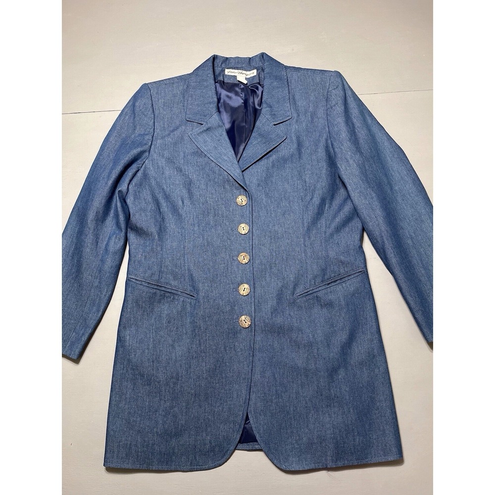 Denim Jacket Blazer Womens Sz‎ 14 Blue Jean Button Front Tailored Fit Cotton USA